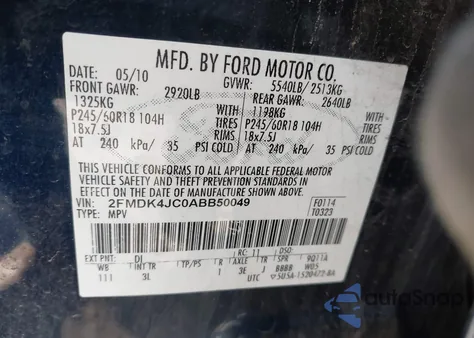2010 Ford Edge Sel from USA, damaged, VIN 2FMDK4JC0ABB50049